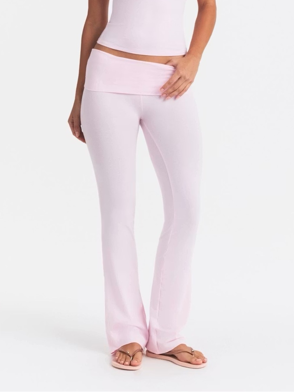 Skims Cotton Jersey Foldover Flare Pants in Cherry Blossom Size XS